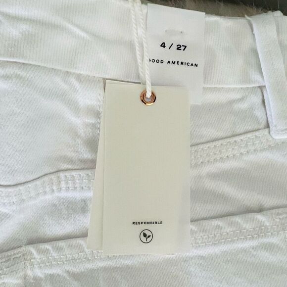 Good American Good 90s Ripped High Waist Straight Leg Jeans, White, Size 4 NWT - Picture 6 of 11